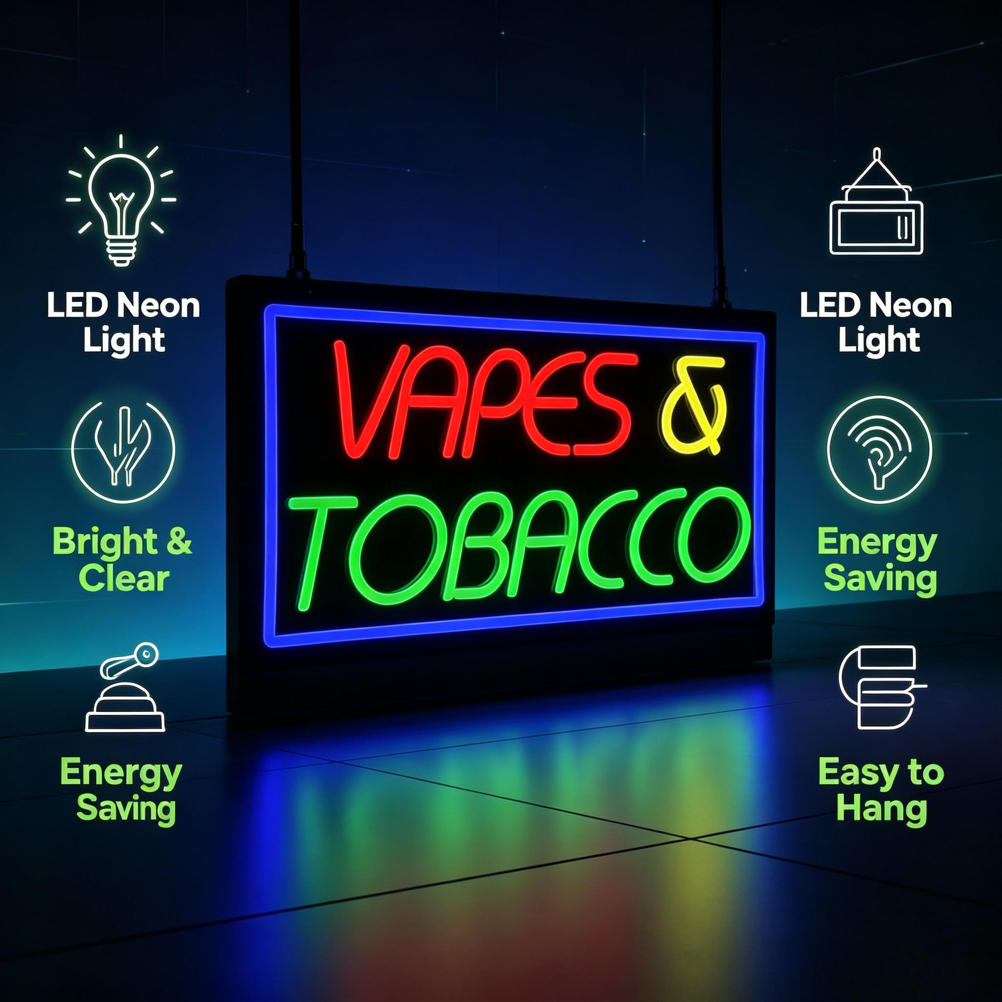 タバコとベイプのネオンサイン。USB電源で点灯し、明るさを調 - Vaping Store のレビューと価格
